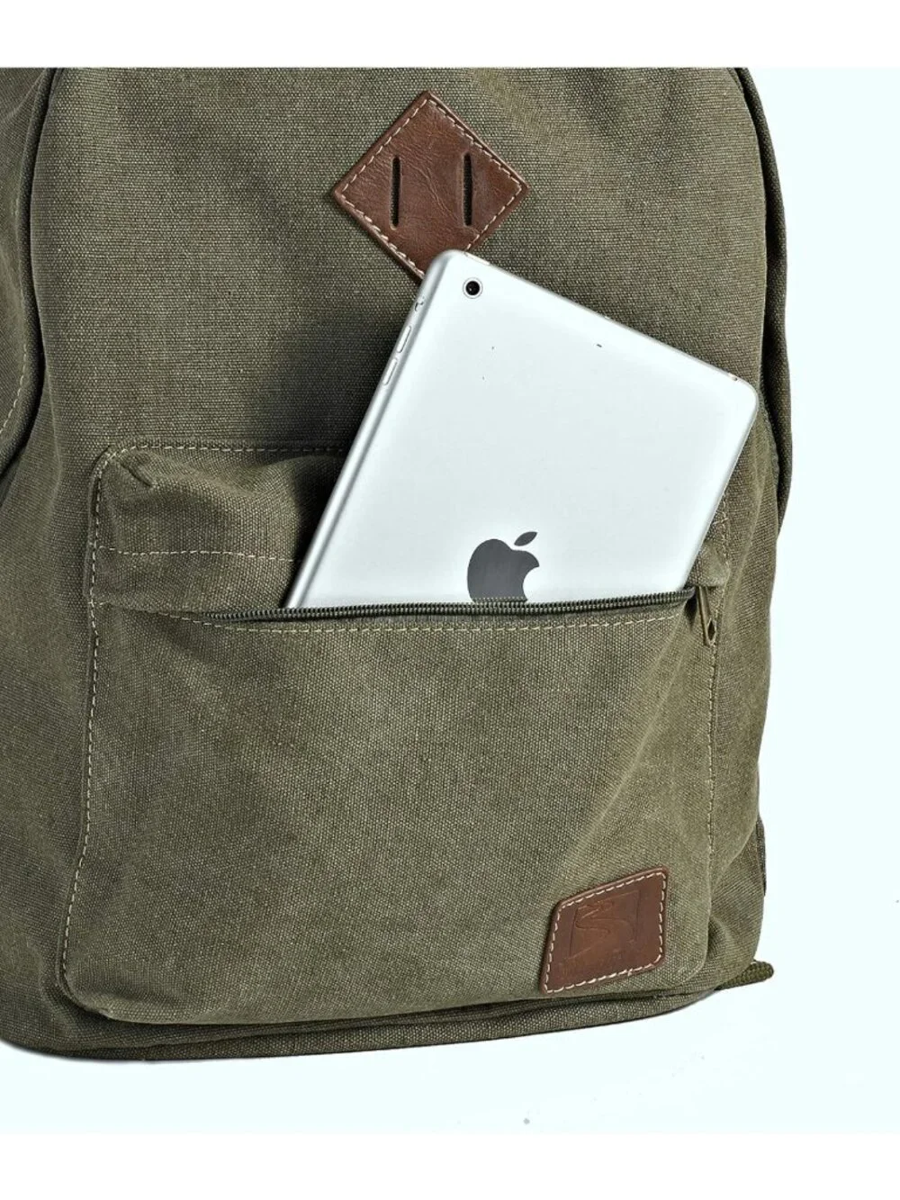 Durable Canvas College Rucksack Laptop Backpack for Travel & School - Military